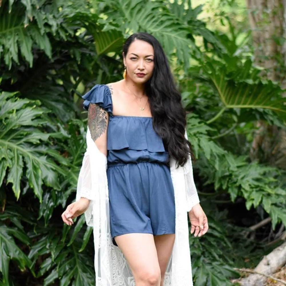 Off the shoulder Chambray Romper - Picture 2 of 4